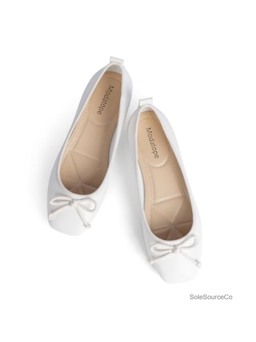 Faux Leather Square Toe Slip On Ballet Flats with Bowknot Comfort Dress Shoes